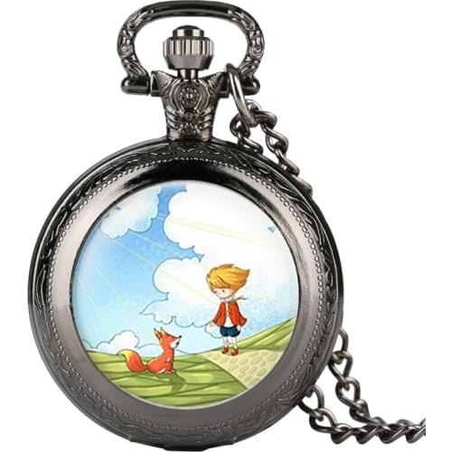 Alice in wonderland Fox and Boy Patterns Mens Pocket Watch Cartoon Pattern Pocket Watch Arabic Digital Quartz Pocket Watch Retro