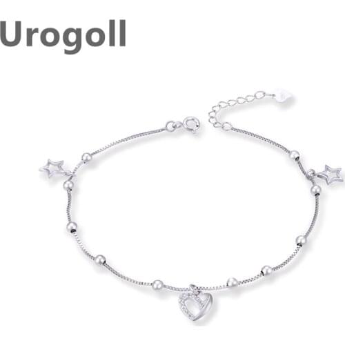 Noble Women Anklet 925 Sterling Silver Love Heart Star Silver Zircon Lady Decoration Jewelry For Foot Accessories Dress Up