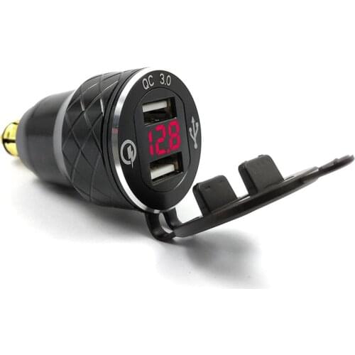Black Aluminum Alloy Quick Charge 3.0 Dual USB charger for BMW Motorcycle Triumph Tiger Ducati Voltmeter QC3.0 DIN Socket to USB