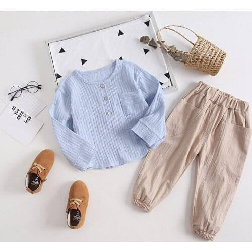 Children Cotton Spring Autumn Clothes Baby Boys solid t-shirt Pants 2Pcs/sets Infant Out Kids Fashion Toddler Casual Tracksuits