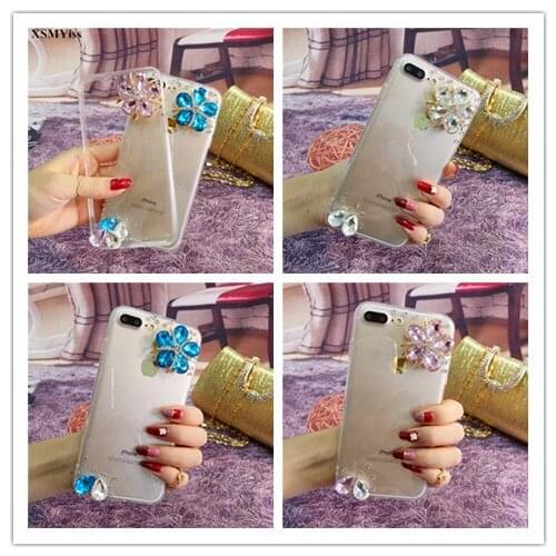 For Xiaomi Redm 7 8 9 4A 5A 6A 5X 6X A2 MAX3 Glitter Flower Rhinestone Diamond Transparent Phone case Soft TPU Back Cover