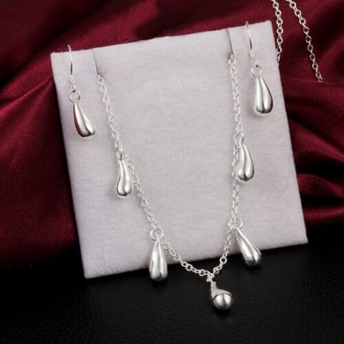Elegant charm woman 925 sterling Silver water drop earrings necklace Jewelry sets classic party wedding fashion Christmas gifts