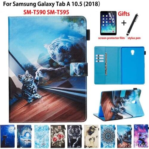SM-T595 Case For Samsung Galaxy Tab A A2 2018 10.5" T590 T595 T597 SM-T590 Smart Cover Funda Animal Pattern Stand Shell +Gift