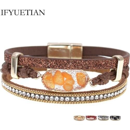 IFYUETIAN 5 colors Bohemia Bracelets for Women Leather Bracelet Multilayer wrap Bracelets & Bangles Female Fashion Jewelry
