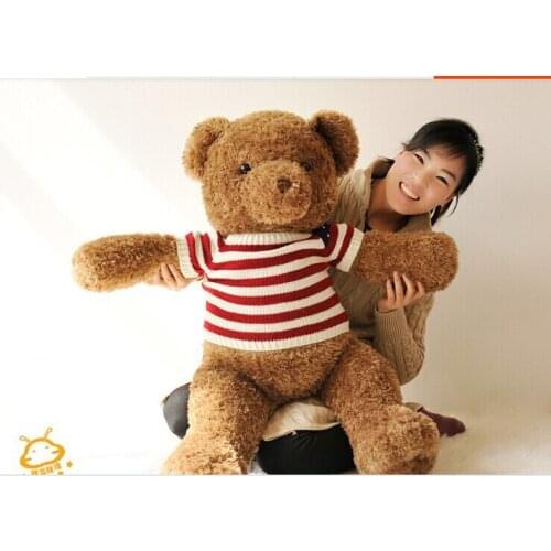 Stuffed animal dark brown teddy bear doll 90cm sweater stripes flag wind bear plush toy gift w2734
