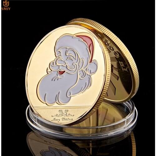 Luxury Christmas Gifts Santa Claus and Deer Gilded Metal Token Coin Collectibles and Coin Capsules