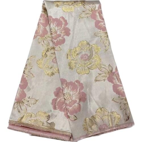 Nice Cheap Hot Sales Lady Wedding Party Dress African Aso Ebi Material Elegant Peach and Gold Color Brocade Lace Fabric 2021