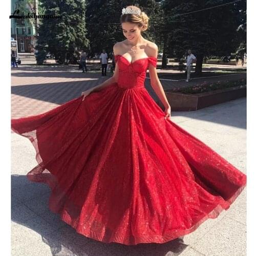 Red Off The Shoulder Wedding Dress Sequins Cheap 2021 Boat Neck Garden Bridal Gown A Line Simple Wedding Guest Bridal Gown