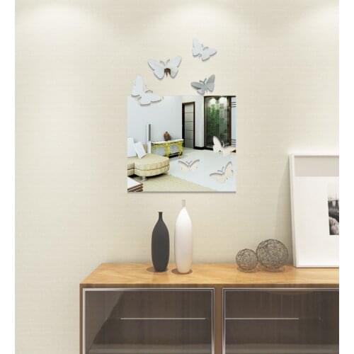 Creative Butterfly Square Decorative 3D Acrylic Mirror Wall Stickers Door Store Living Room Bedroom Home Decor Decoration Mural