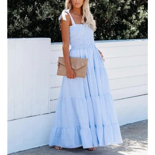 Summer Sexy Long Dress Women Stripe Printed Spaghetti Strap Maix Dress Ladies Casual Fashion Vacation Beach Party Pink Dresses