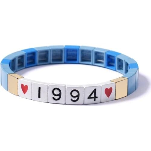 1994 Metal Square Enamel Number Tile Bracelet Beaded Charm Bracelet Arm Layer Friendship Gift Strand Bracelet Wrap Bracelet 2021