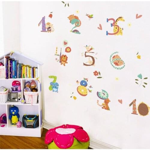 Cute Numbers With Animals Wall Stickers For Baby Room Classroom Home Decor Cartoon Nursery Mural Art Diy Pvc Safari Wall Decal