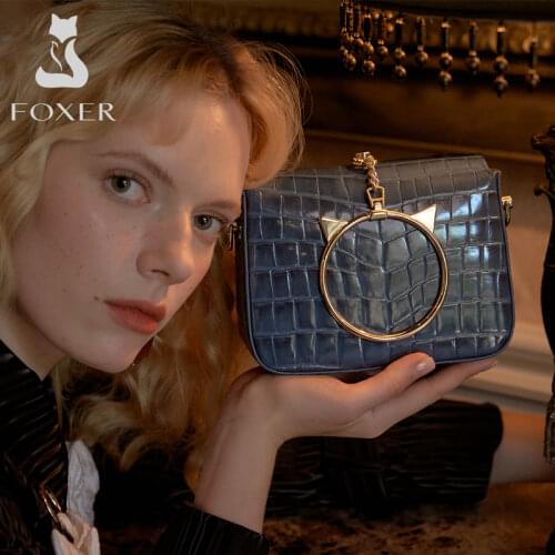 FOXER Fashion Lady Mini Handbag Evening Party Purse Vintage Brand Women Cow Leather Shoulder Crossbody Bags Girls Clutch Bag