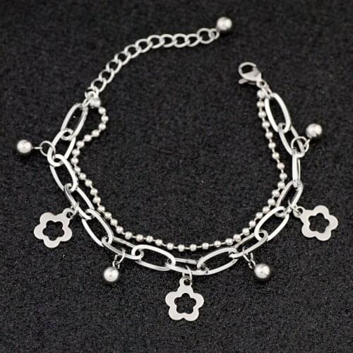 Fashion Bracelet Stainless steel hollow out small flower ball pendant bracelet