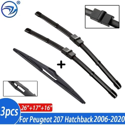 Wiper Front Rear Wiper Blades Set For Peugeot 207 Hatchback 2006- Windshield Windscreen Front Rear Window 26"+17"+16"