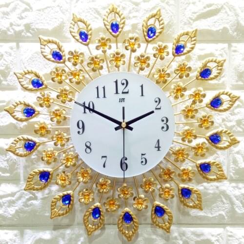 Wrought iron golden living room wall clock creative fashion electronic clock European style bedroom quartz wall clock