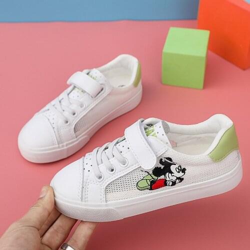 Disney childrens new Mickey white shoes boys and girls real microfiber mesh breathable casual shoes sports shoes