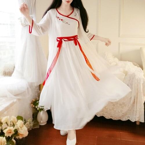 Ancient fairy adult Hanfu Spring/Summer 2021 new womens national embroidery chiffon dress two-piece suit