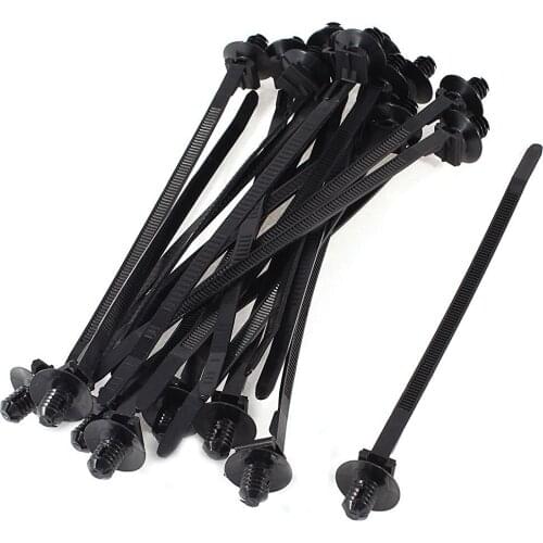 Brand New Nylon Push Mount Car Dome Cable Zip Tie, 162mm Length, 20 Pcs, Black