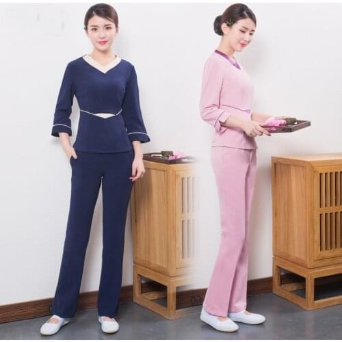 2020 Autumn Beautician Uniform Massage Clothing Health Center Clothes Beautiful Spa Beauty Salon Uniform AS339
