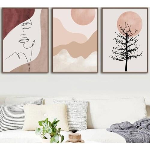 Poster Abstract Line Drawing Flower Tree Mountain Gable Art Canvas Painting Nordic and Printmaking Living Room Decorative Wall