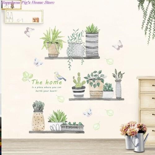 Garden Plant Butterfly Wall Stickers Bonsai Flower Home Decor Living Room Kitchen PVC Wall Decals DIY Mural Art Decoration