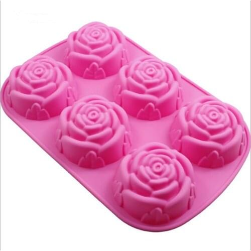 2017 New 1pcs 6-rose Flower Silicone Cake Ice Cream Chocolate Mold Soap Silicone Molds 3D Cupcake Bakeware Baking Dish Cake Pan