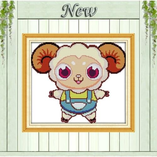 The mascot for year of the goat cartoon counted printed on canvas DMC 11CT 14CT kits DIY Cross Stitch embroidery needlework Sets