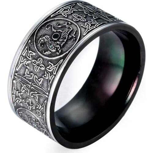 Unique Animal Chinese God Beast Ring Thor Viking Black Plating Stainless Steel Patron Saint lucky Jewelry Size 7-13