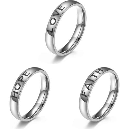 Unisex Women Men Rings LOVE FAITH HOPE Stainless Steel Silver Color wholesale Large US size 5 6 7 8 9 10 11 12 New 2021
