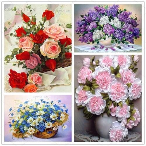 Vintage Decor Art Diamond Painting Rose Peony Flowers Diamond Embroidery 5D Diy Mural Modern Home Decor Diamond Art Decal