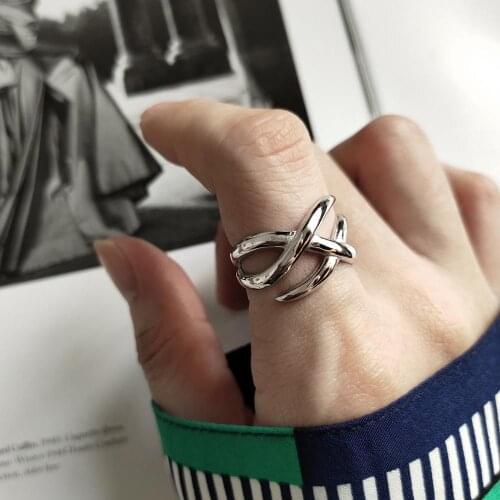 Womens Authentic S925 Sterling Silver FINE Jewelry Wave &Twisted Roped Hollow Cross Long Rings adjust TLJ622