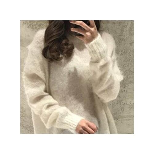Women Sweater Fall/Winter New White Mohair Wool Blended Knit Sweater Loose Pullover Jacket Women