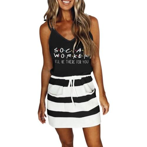 Mini Sexy Dress 2021 Fashion Stripe Drawstring Dress Summer Loose Sleeveless Dress Womens Comfortable Casual Outfits Sundress