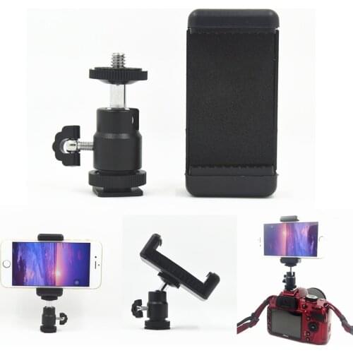 1/4 Flash Hot Shoe Adapter Cradle Ball Head Ball w/ Lock + Phone Clip Bracket Holder Mount for Nikon DSLR SLR Cell Phone