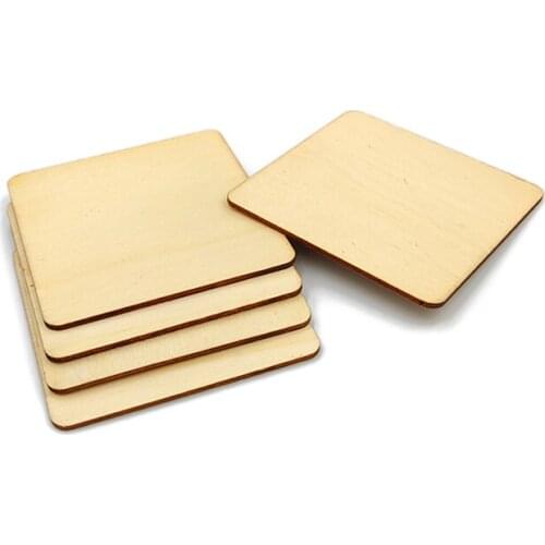 100pcs 90mm Unfinished Round Corner Square Blank Pieces Wooden Cutouts for DIY Arts Craft Project, Decoration