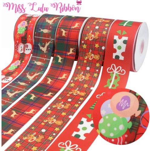 16mm-75mm Christmas Snowman Reindeer Decoration Cartoon Printed Grosgrain/Foe Ribbon DIY Festival Hair Bowknots 50yards/roll