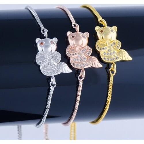 2018 Christmas Gift Jewelry Paved Zircon Cute Bear Connector Charms Women Fashion Bracelets
