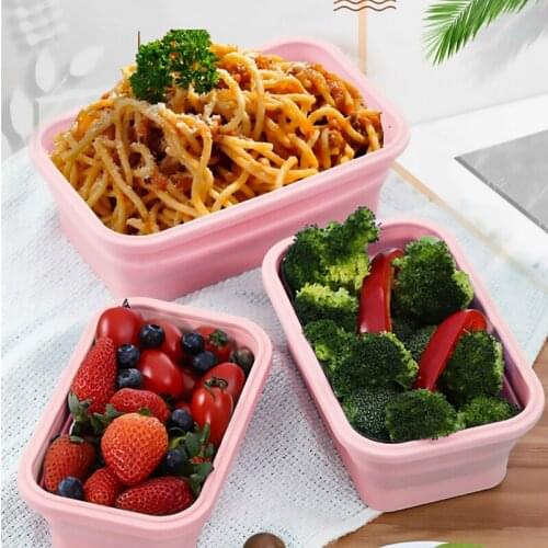 4pcs/set Silicone Lunch Box Set Stackable Bento Food Prep Container Foldable Lunchbox Microwave Dinner Storage Containers