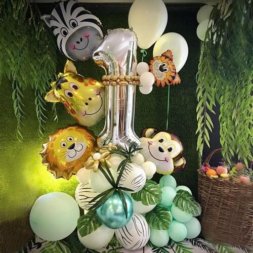 48pcs/set Jungle Animal Party Foil Number Balloons Set Forest Safari Jungle Giraffe Kids 1-9th Birthday Party Decors Globos