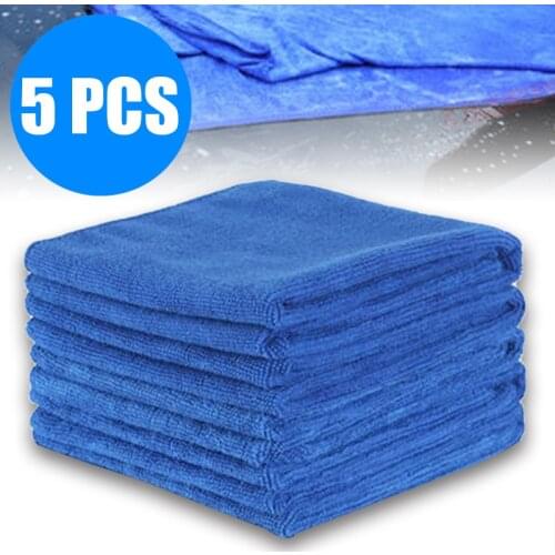 5pcs Car Care Polishing Wash Towels Plush Microfiber Washing Drying Towel Strong Thick Plush Car Cleaning Cloths Blue 30X30CM