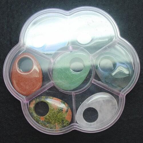 7pcs natural stone pendants with plastic box for your collections size 35x25mm different stone mix types more shape for your