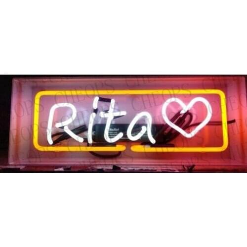 Rita Heart Love Acrylic Box Gift Neon Signs Real Glass Tube Beer Bar Pub Bedroom Wall Homeroom Girlsroom Party Decor Lamp14"x5"