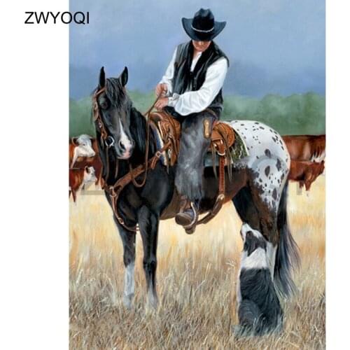 DIY 3D Diamond mosaic man Full Square Diamond painting Cross stitch Cowboy hat Rider Full Round Diamond embroidery Horse animal