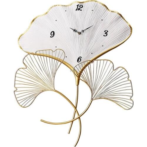 3D Large Wall Clock Metal Clocks for Living Room Light Silent Luxury Clock Mechanism Leaf Modern Home Watch