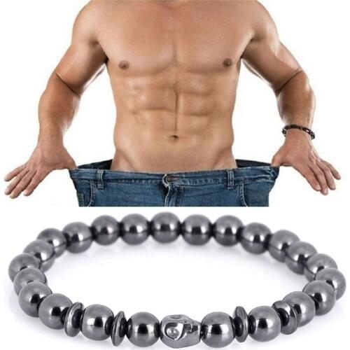 Hand Ornament Men Women Magnetic Therapy Bracelet Weight Loss Skull Black Stone Health Care Biomagnetism Magnet Reduce Weight
