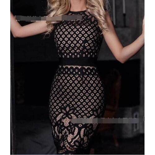 Black Hollow Out Lace Stitching Party Dress
