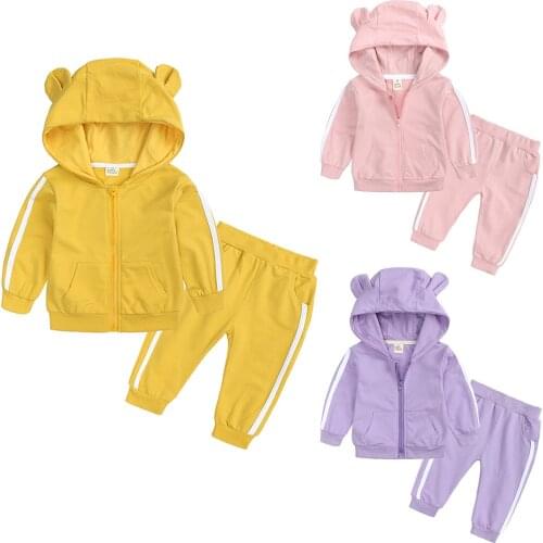 Korean Breif Boys Girs Cotton Sweatershirt Clothing Set 2021 Spring Children Tracksuit Baby Kids Tops Zipper Sweatshirt+ Sweat p