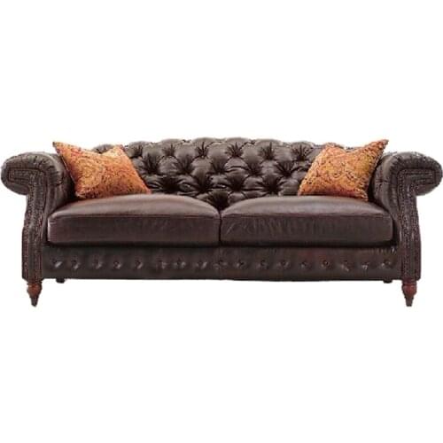 Chesterfield living room Sofa genuine cow leather couch Nordic American top grade leather buttons muebles de sala cama puff asie