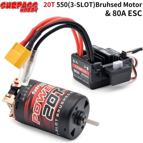 Surpass Hobby 550 3-Solt 12T 14T 20T 25T 30T 35T Brushed Motor w/BCD80A ESC for 1/10 1/12 RC Car Wltoys Traxxas Crawler Monster